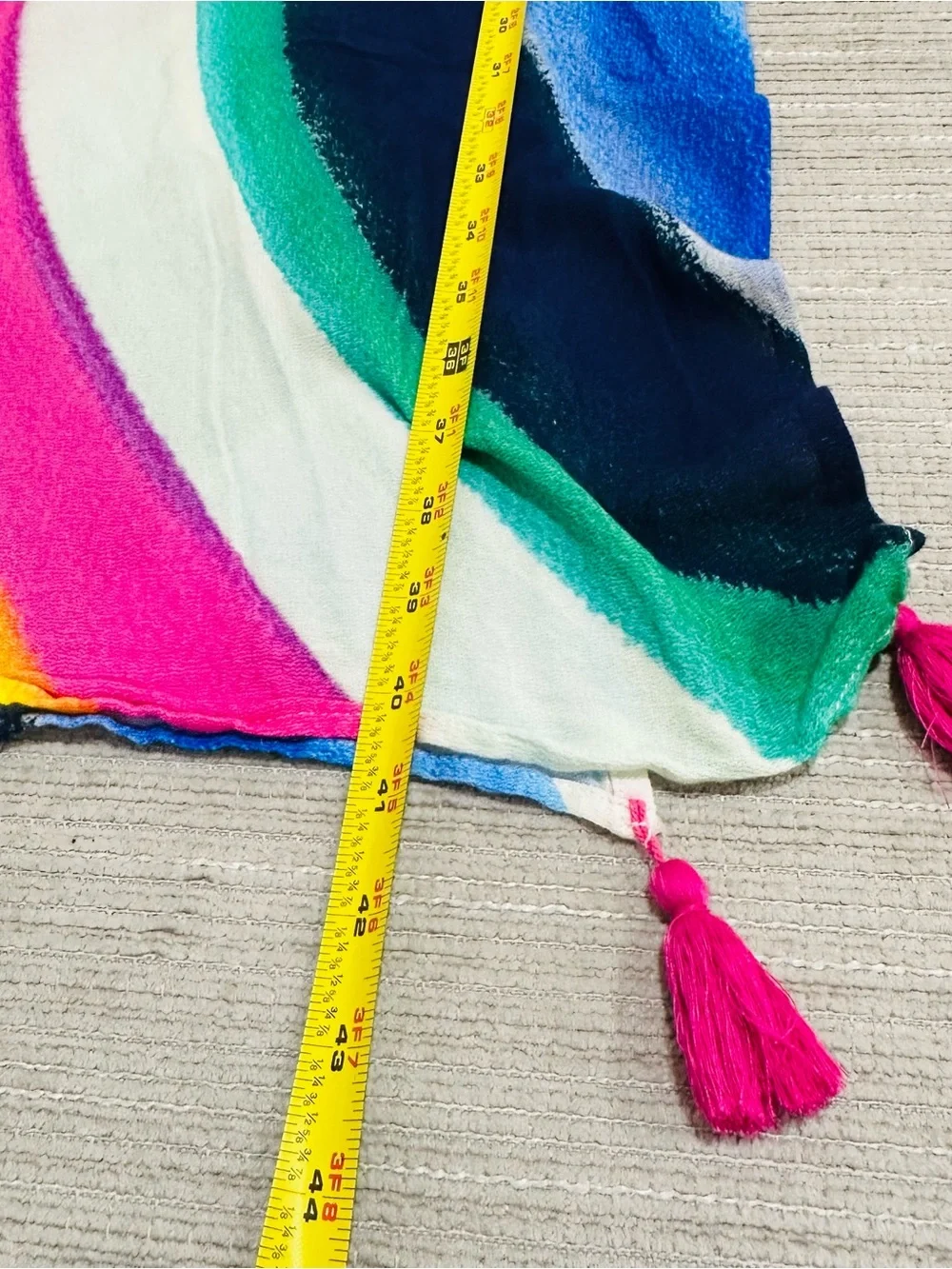 Vibrant Rainbow Stripe Poncho Swim Cover Up Beach Sarong Caftan Wrap Tassels OS‎